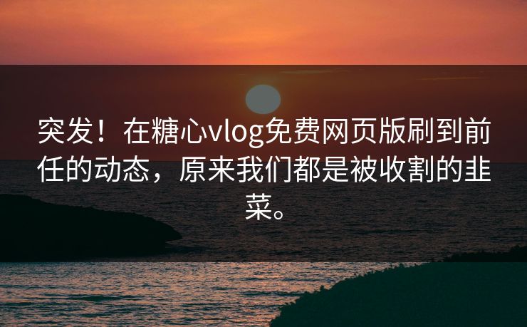 突发！在糖心vlog免费网页版刷到前任的动态，原来我们都是被收割的韭菜。