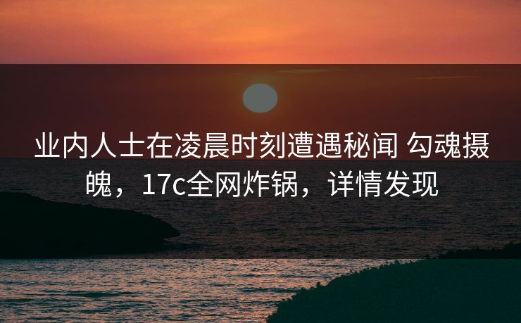 业内人士在凌晨时刻遭遇秘闻 勾魂摄魄，17c全网炸锅，详情发现