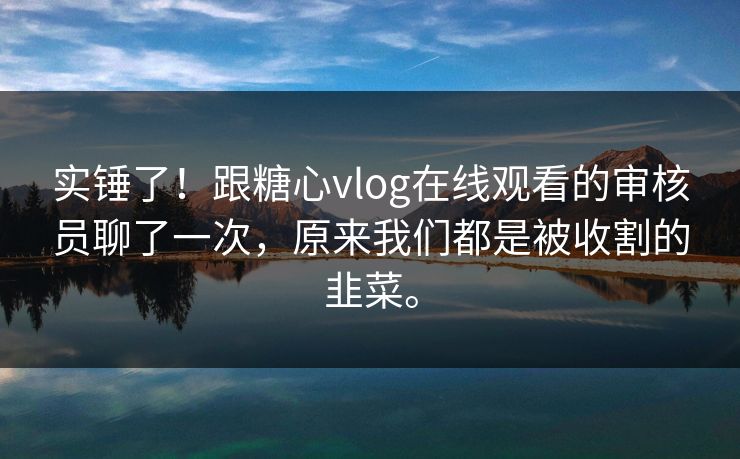 实锤了！跟糖心vlog在线观看的审核员聊了一次，原来我们都是被收割的韭菜。